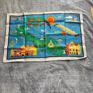 Vtg Dunmoy Pure Irish Linen Tea Towel Map of Curacao Tropical Island 19452